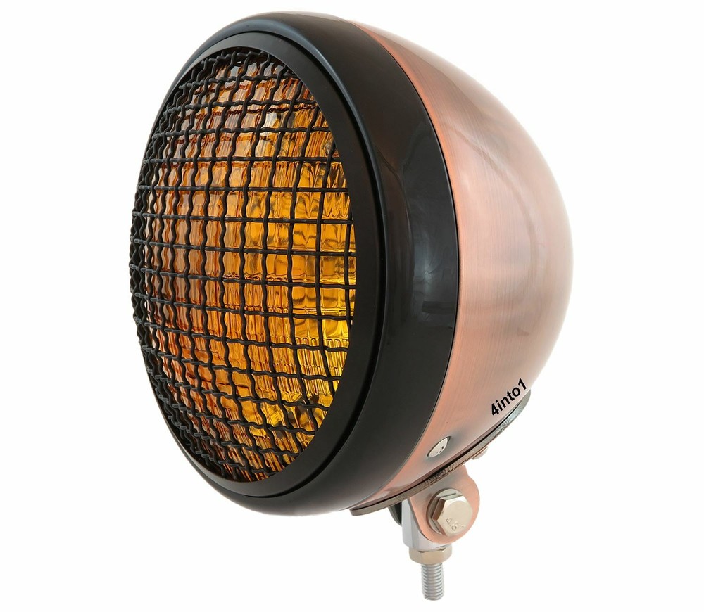 7" Bottom Mount Motorcycle H4 Halogen Headlight w/ Grill - Bronze Black Amber