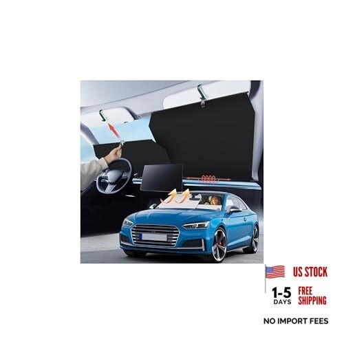 Storage-Free Windshield Sun Shade for Car - Adjustable Auto Retractable, UV &