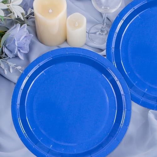 100PCS Paper Plates Disposable Party Tableware Set Includes 7in & 9in Blue