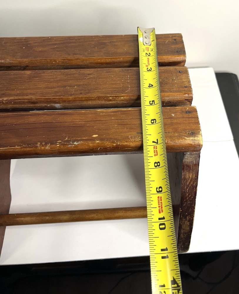 Vintage Handcrafted Oak Wood Step Stool Primitive Distressed Solid Foot Bench