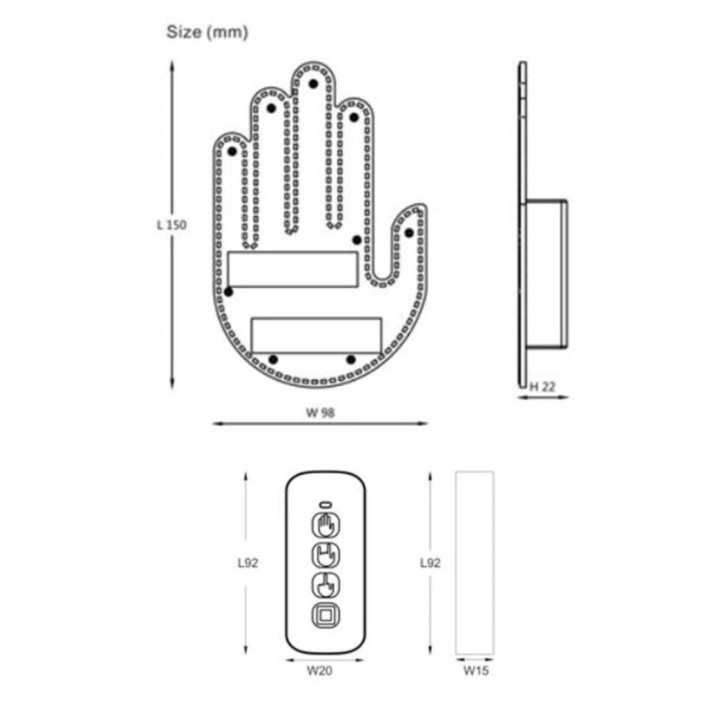 Finger Gesture LED Light with Remote LED Car Back Window Sign Hand Light Orange