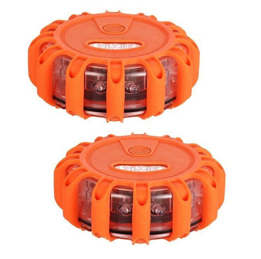 2x LED Road Flares Flashing Warning Emergency Disc Lamp Roadside Safety Light
