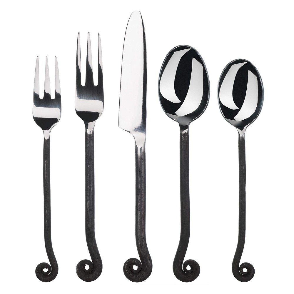 Gourmet Settings 20-Piece Flatware Treble Clef Collection Black Silverware Cu...
