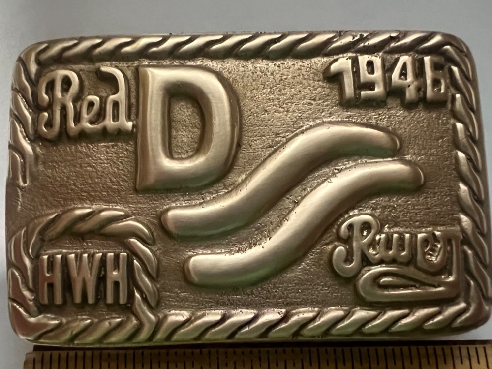 John Wayne SOLID BRASS "The Duke" Red River Belt Buckle 1946 HWH initial version