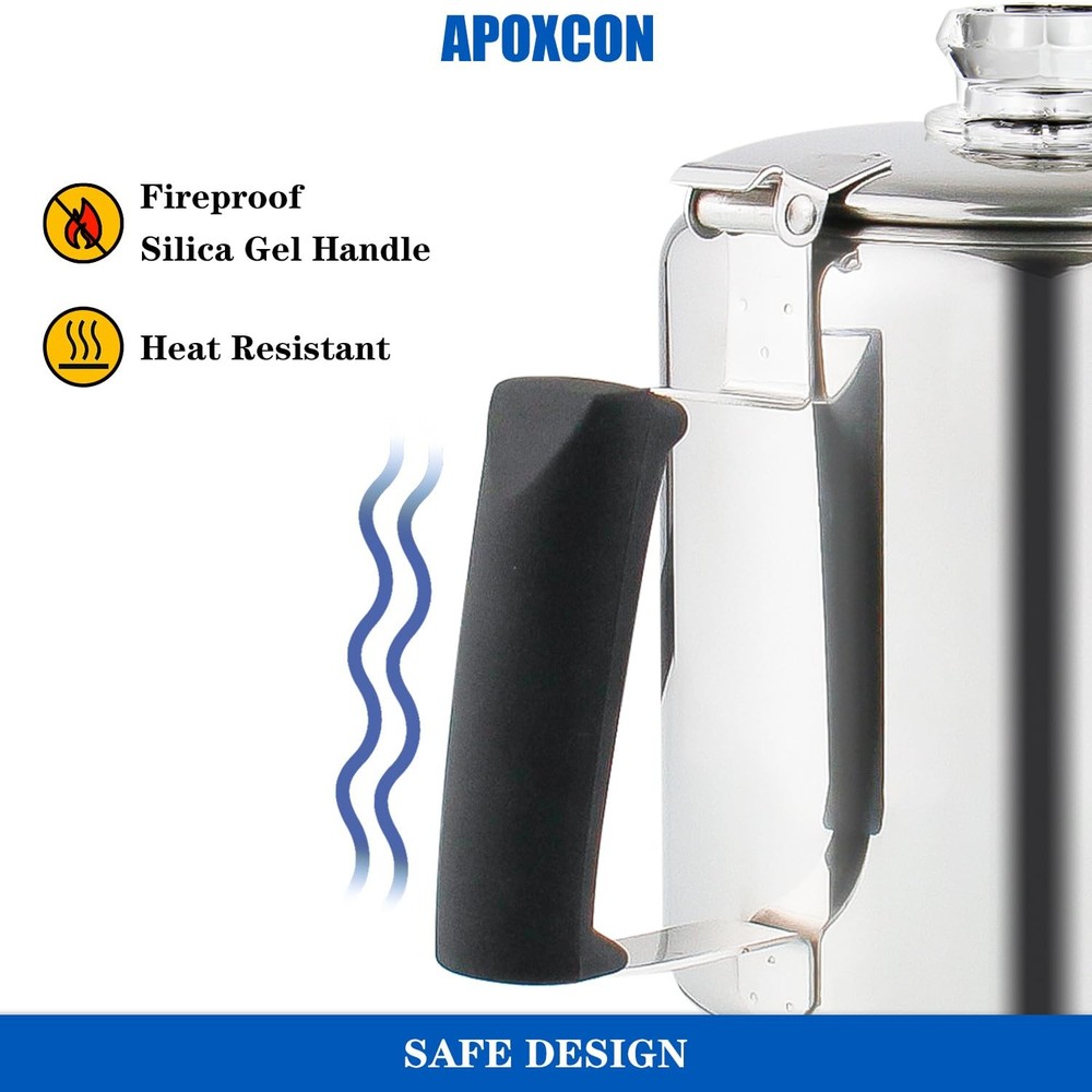 Multi Use Percolator Coffee Pot Stainless Steel Stove Top Coffee Maker With Two