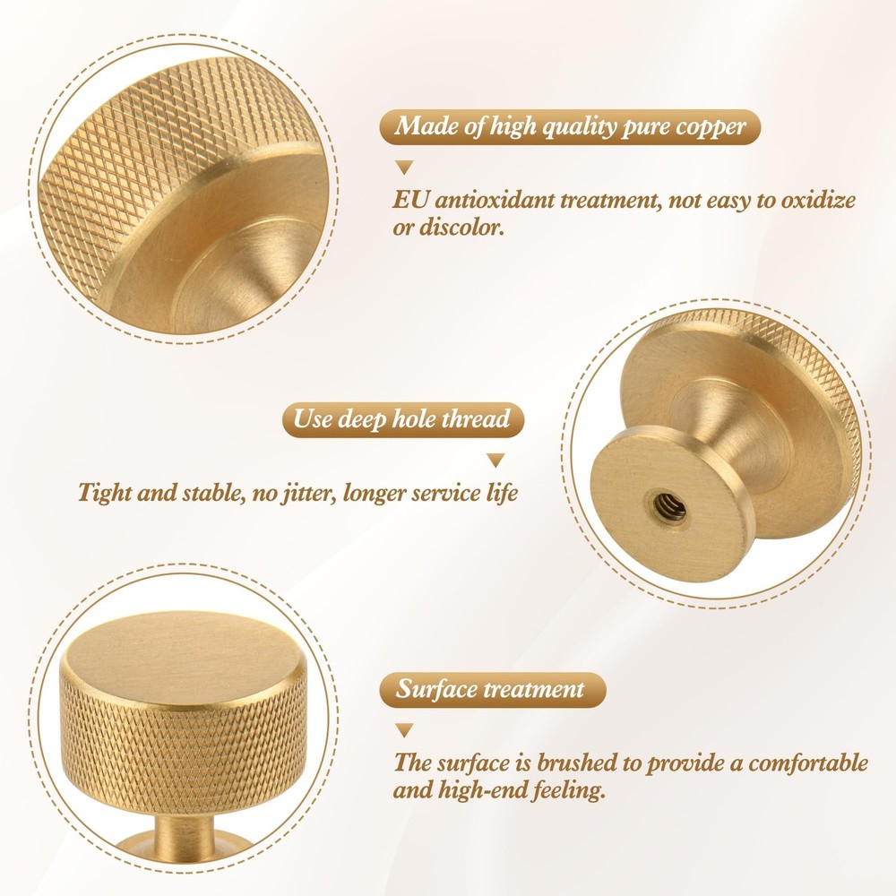2 Pack Brushed Gold Solid Brass Kitchen Cabinet Knobs,Drawer Pulls, 1.1 Inch ...