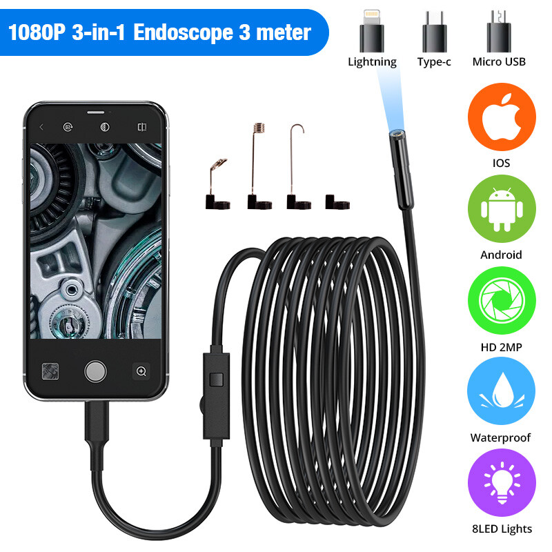 9.9FT 8LED Borescope Endoscope Snake Inspection Scope Camera for iPhone Android