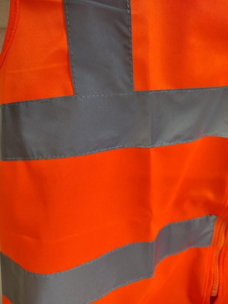Neon Orange Hi-Visibility/ M/ Zip Front Safety Reflective Vest/ 100% Polyester