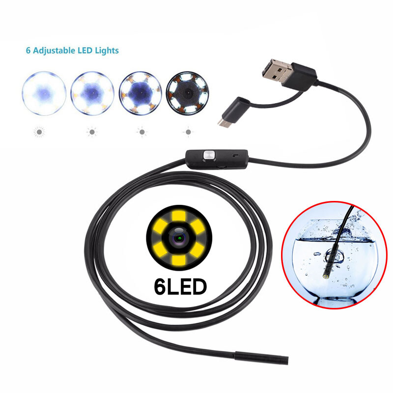 USB Endoscope Borescope 6 LED Waterproof Snake Camera For Mac OS Android Windows