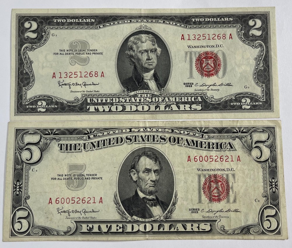 1963 $2 & $5 US Notes decent notes (#2446)