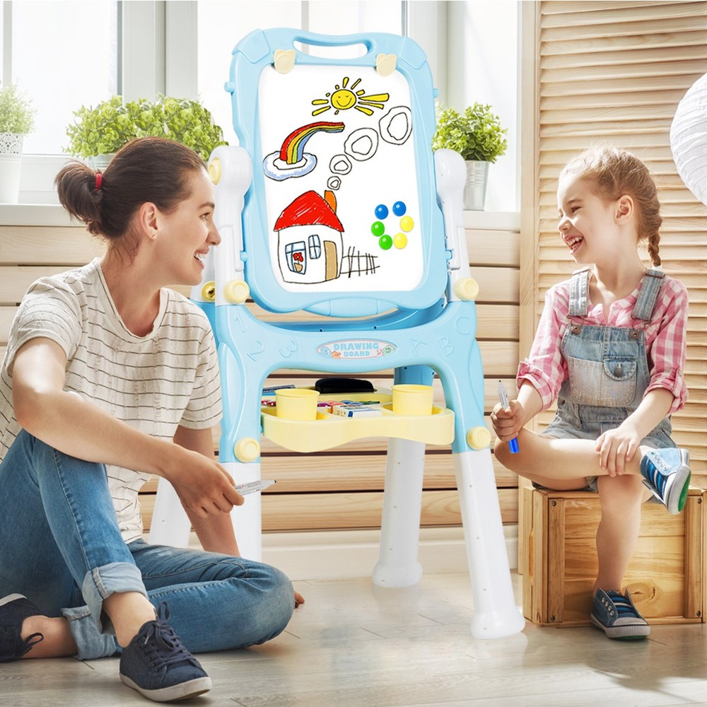 Kids Easel for Two Adjustable Height Double Sided Easel w/Accessories Blue