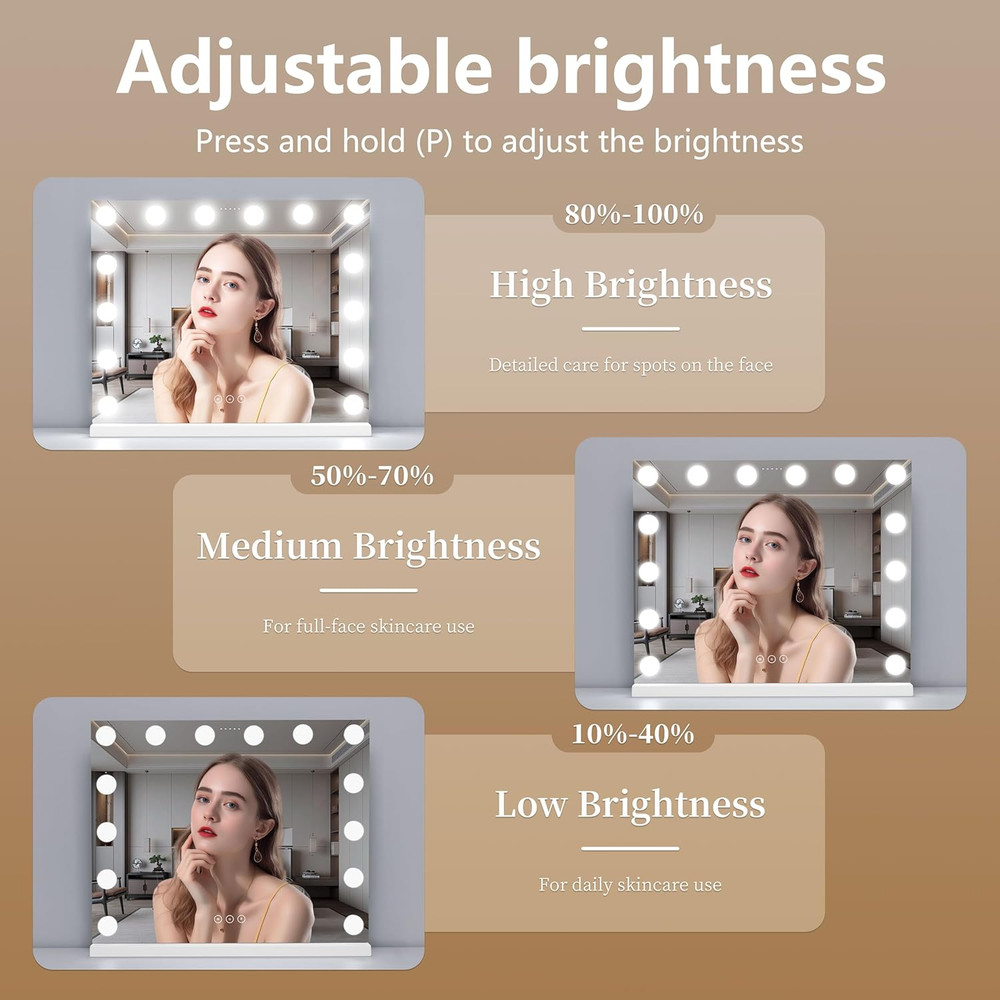 LED Lighted Vanity Mirror with Dimmable Bulbs and Touch Control, White