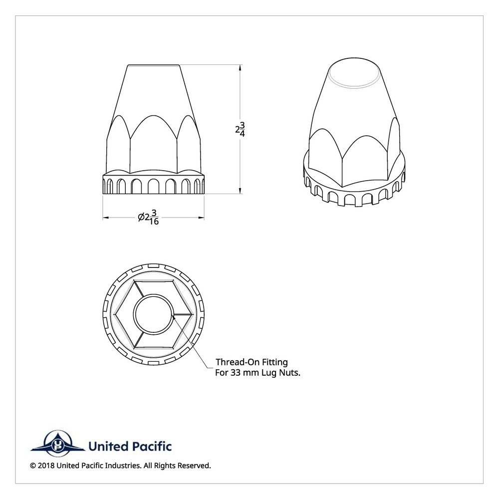 (Set/60) Chrome Lug Nut Covers 33mm Thread-On (2-3/4" Tall) 60-Pack