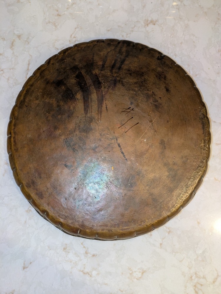 Antique Copper Middle Eastern Etched Serving Tray (13.5")