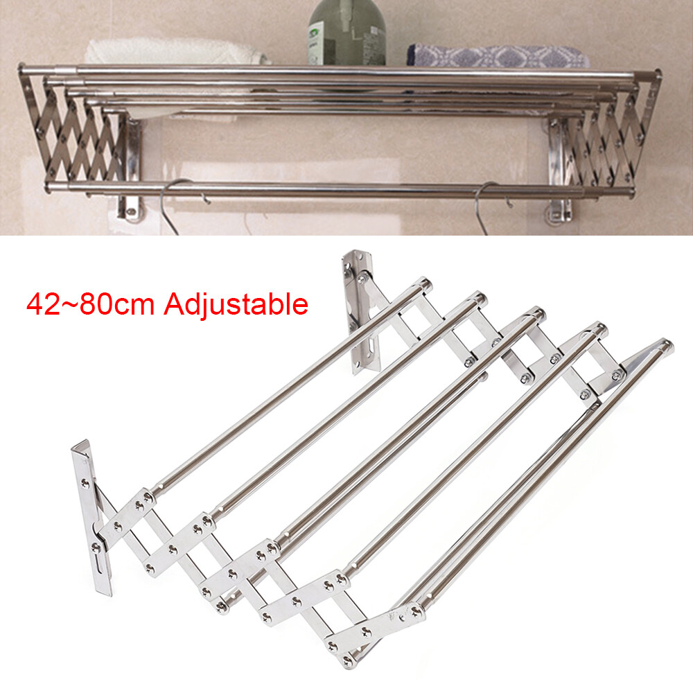 Hanger Shelf Wall-Mounted Expandable Folding Clothes Drying Towel Rack Laundry