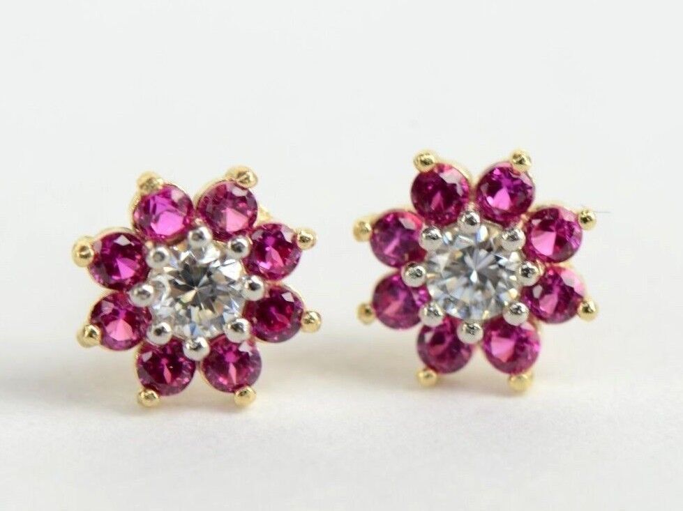 14k Yellow Gold Flower Stud Earrings with screw back