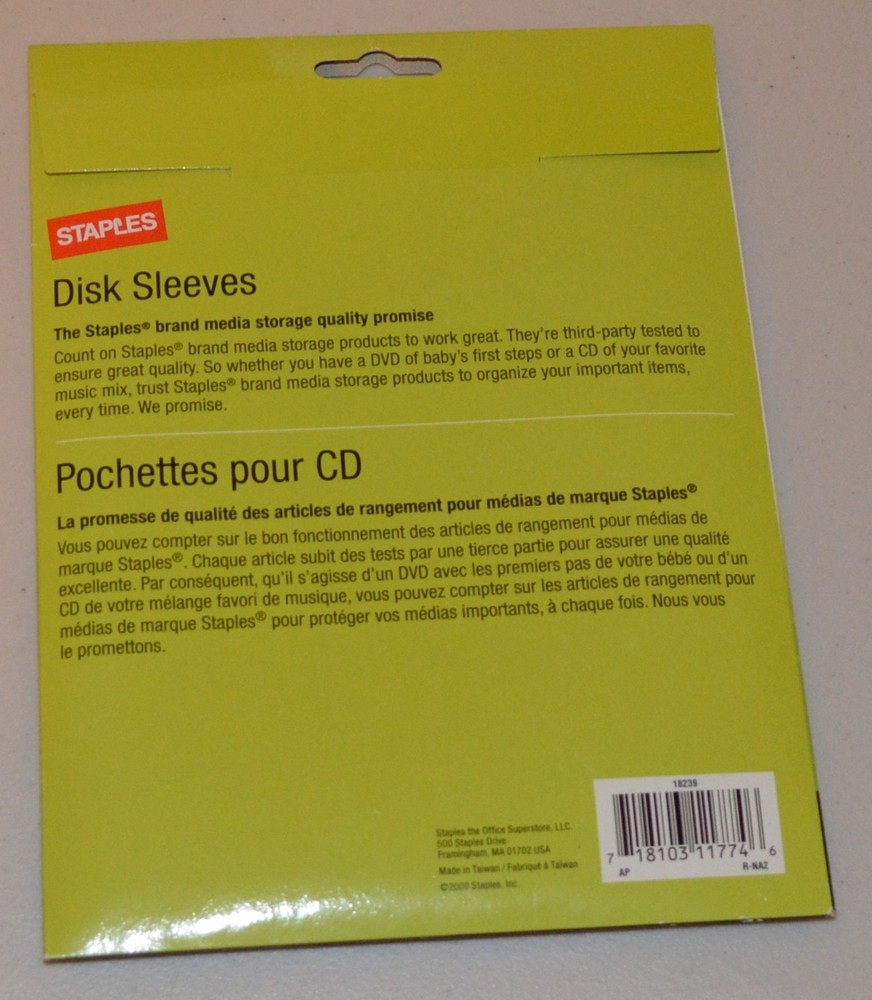 Staples Adhesive Single Sided Disk Sleeves 10 Pack Disc Storage (4 Packages)