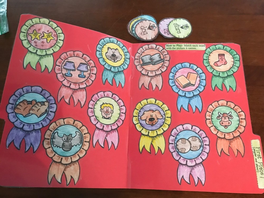 First Place! Singular plural 1st grade language arts file folder game