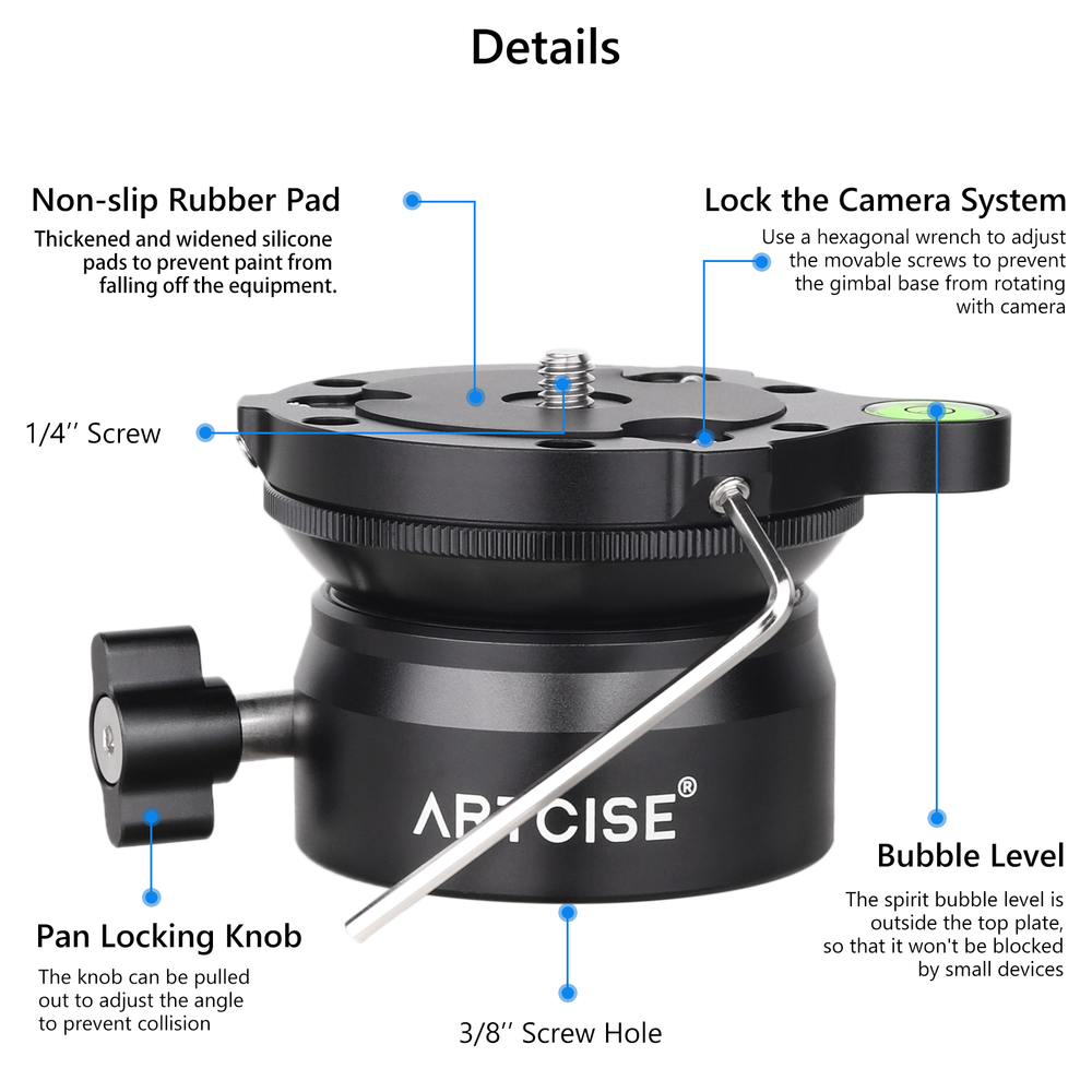 Tripod Leveling Base (⌀60mm) Camera Leveler Aluminum Adjusting Tripod Head