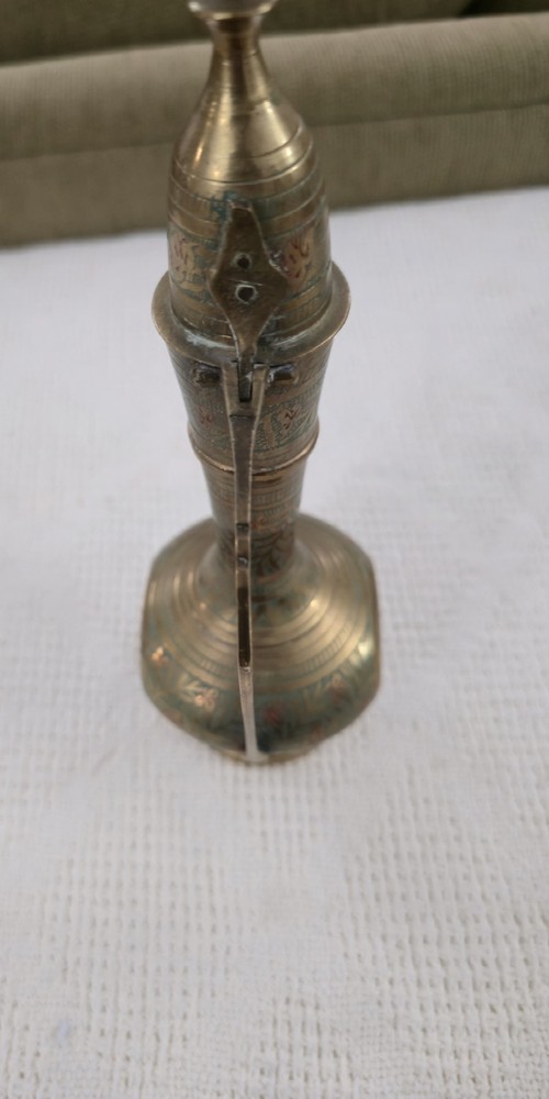 Vintage Middle Eastern Brass Tea Pot Pitcher Engraved Flower Floral Nice!