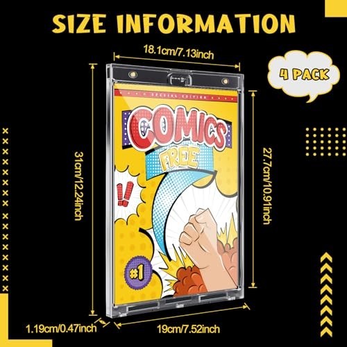 8 Pack Magnetic Comic Book Holders - Clear Display Cases, UV Protection, Wall Mo