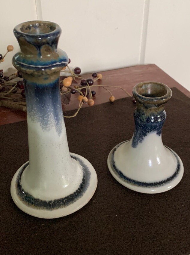 Blue Drip Glaze Soldier Pottery Stoneware Candlesticks