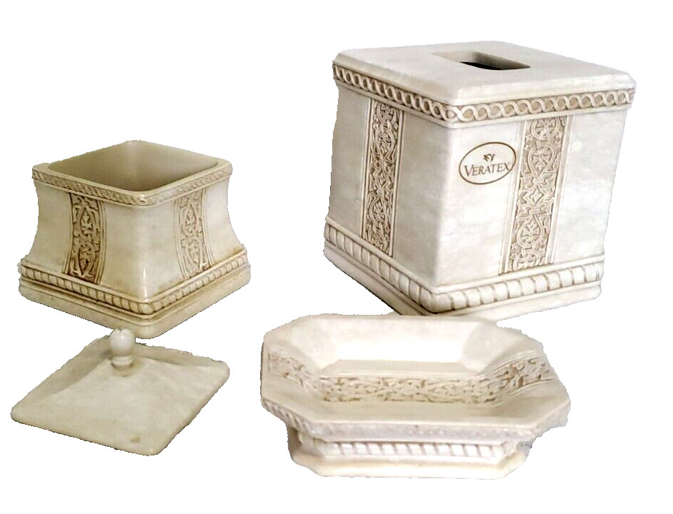 TISSUE BOX COVER SET, JAR & SOAP DISH 6"X6"X6"
