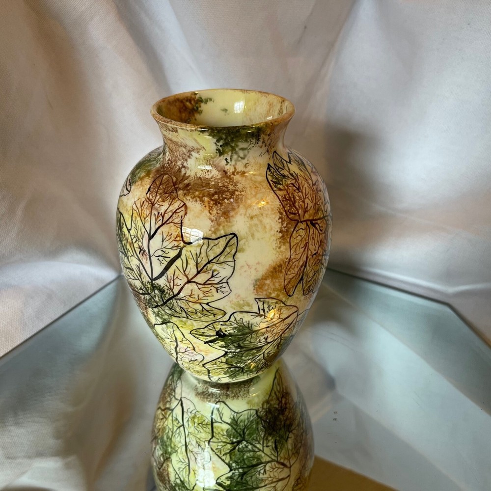 Vintage 1990 Abstract Leaf Pattern 6" Ceramic Vase Signed K. Borecky