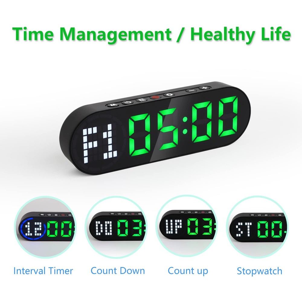 Portable Gym Timer Battery Powered, Magnetic Interval Small, Black+green