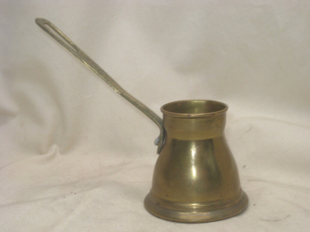 vintage brass Middle Eastern small handled pitcher cauldron pot jug container