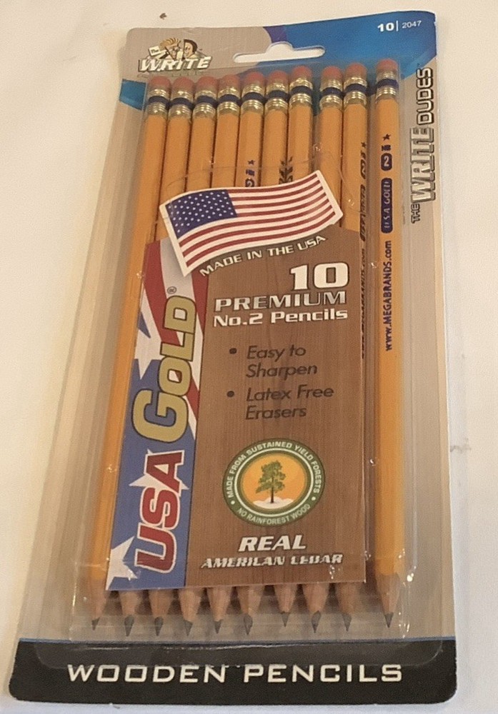 Write Dudes USA Gold Premium Cedar No. 2 Pre-Sharpened Pencils 10 Count 2010