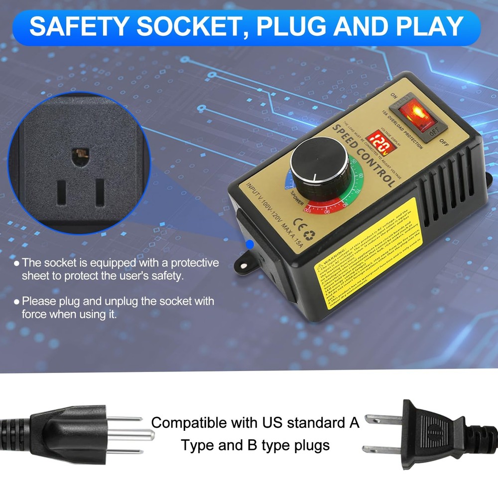 Variable Voltage Regulator 120V 15A 4000W AC Motor Speed Controller Dimmer