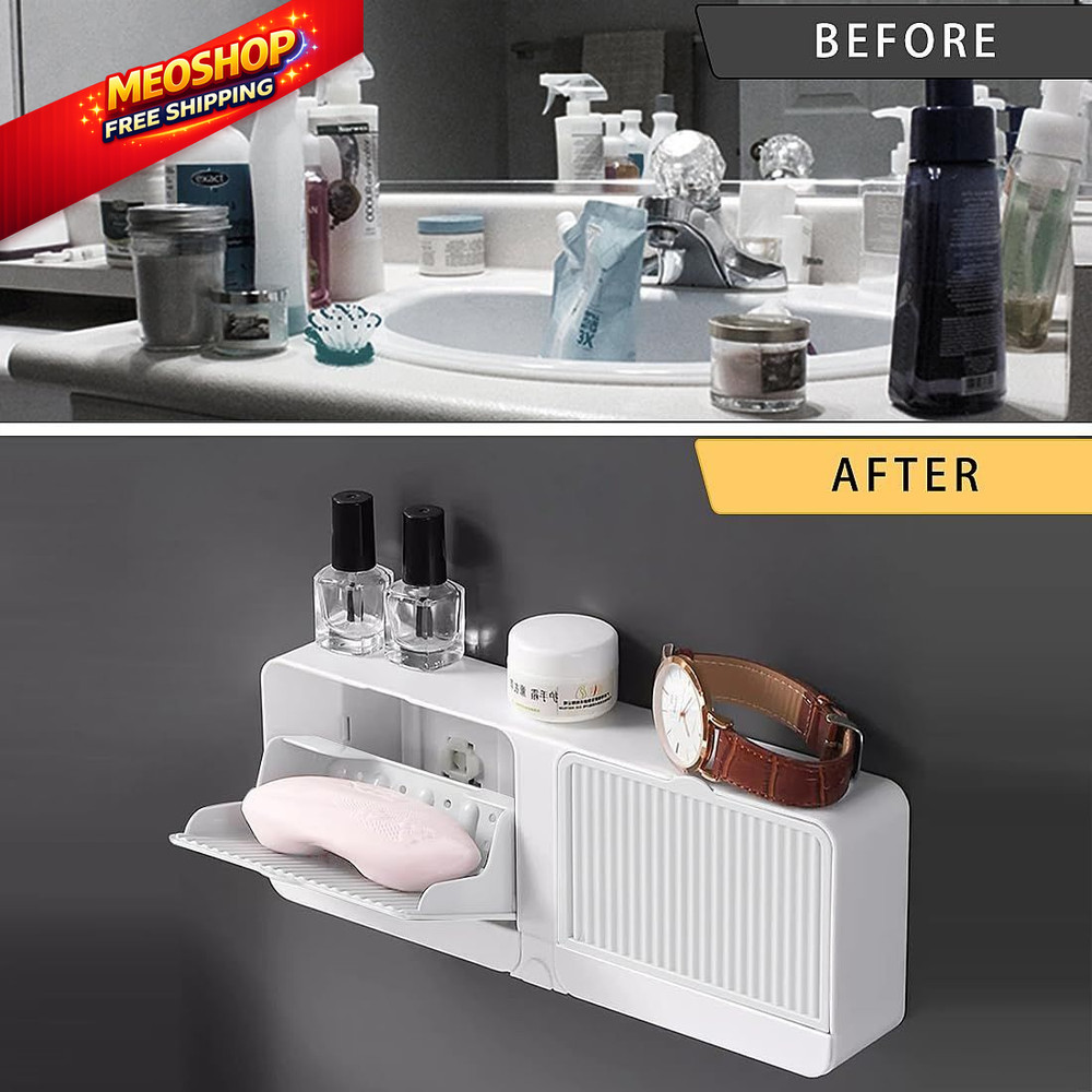 PEFWO Soap Holder with Hooks, 2-in-1 Wall Mounted Dish, one size, White