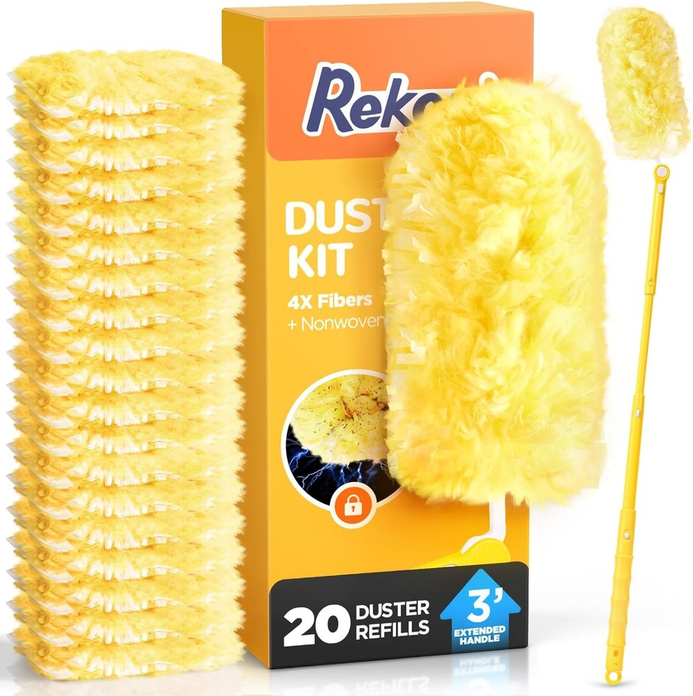 Heavy Duty Duster Refill Kit for Swiffer Duster ft Extens Pole &