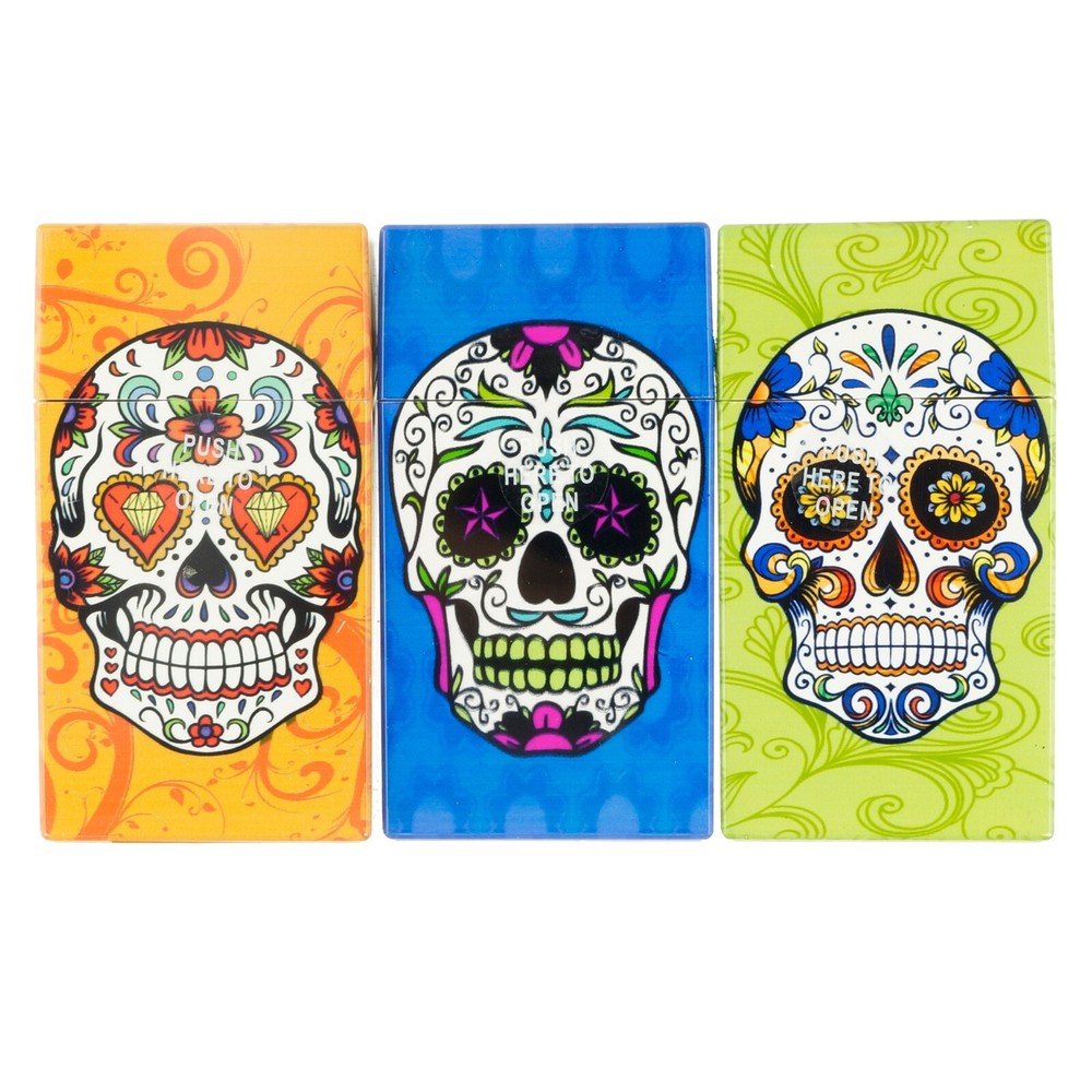 3pcs King Size Push-to-Open Plastic Cigarette Case Candy Skull Design