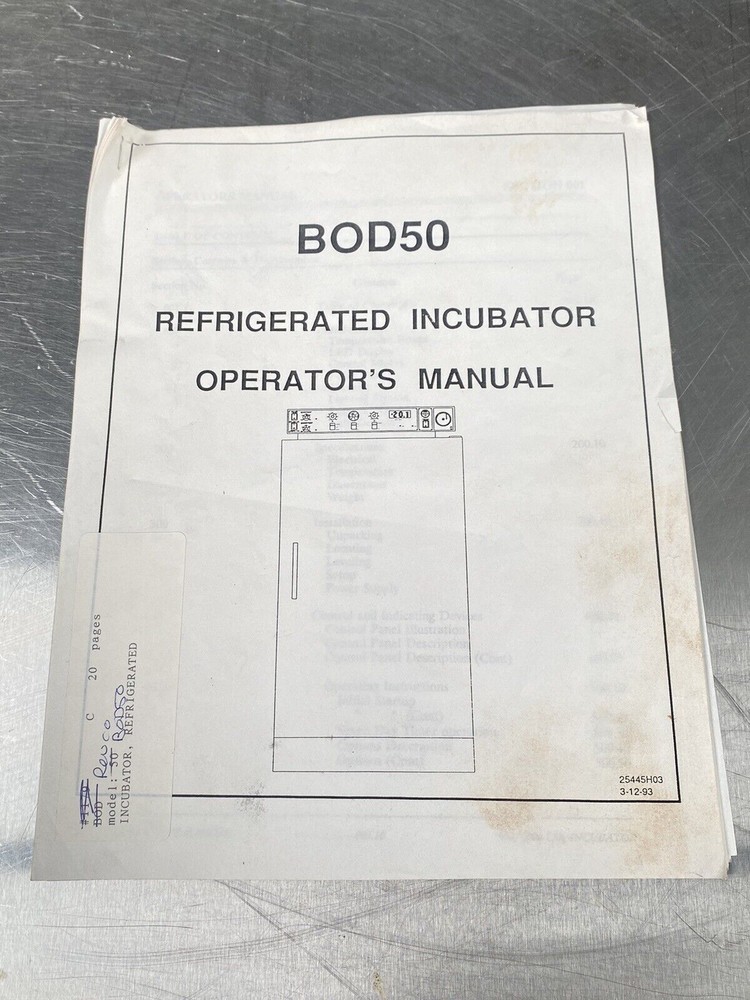 Revco BOD50 Refrigerated Incubator - Users Manual / Instructions Book