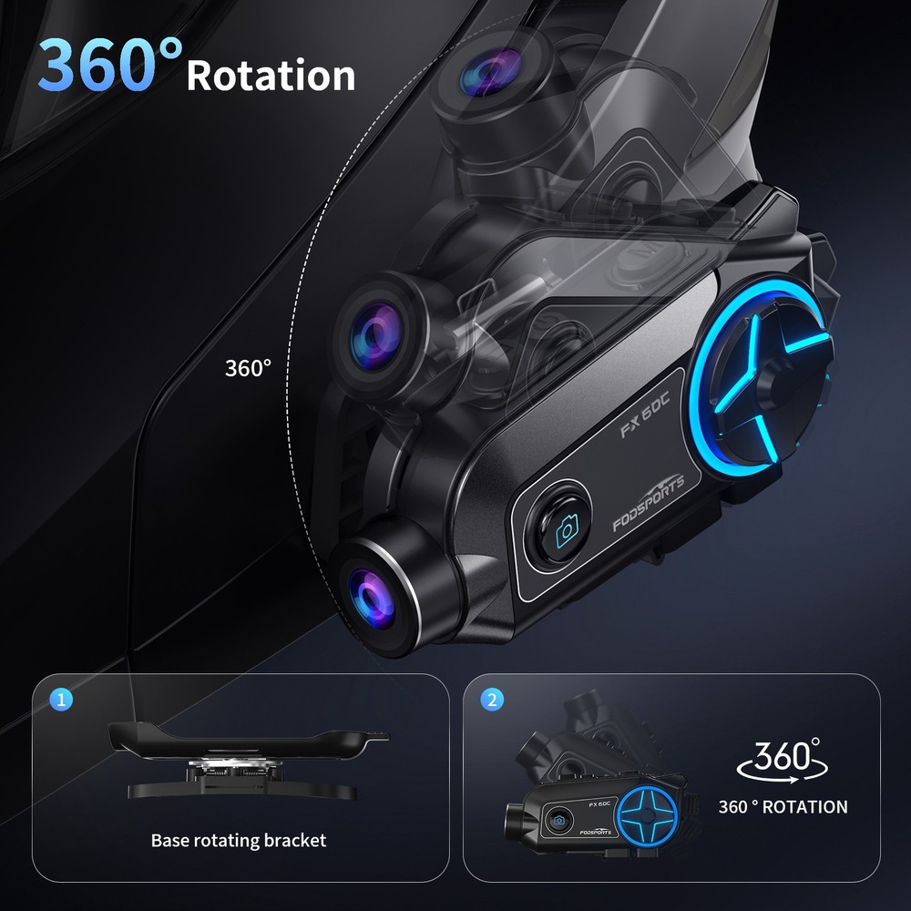 FX 60C Motorcycle helmet Bluetooth Camera Intercom 10Way Music Share 4K Dash Cam