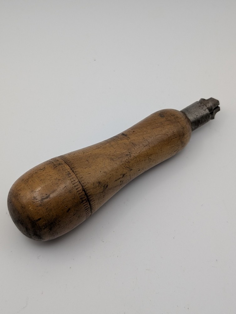 Vintage Wood Handle Awl Set Hollow Handle Multi Bit Tool w/ Bits