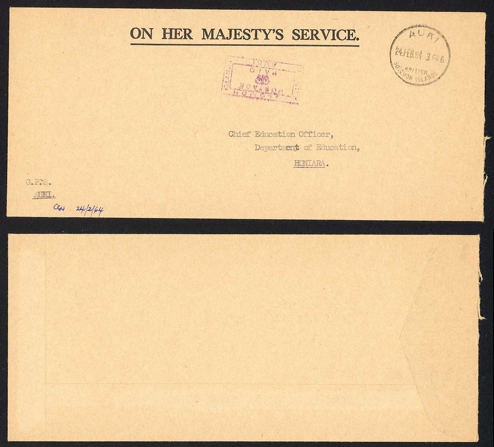 Solomon Is 1964 OHMS AUKI Postmark