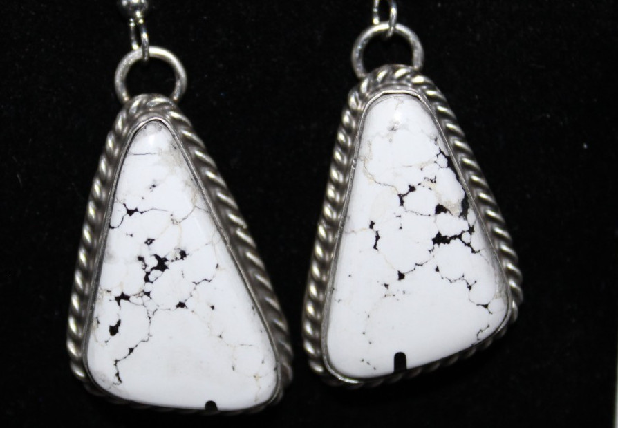 White Buffalo And Sterling Silver Dangle Earrings.