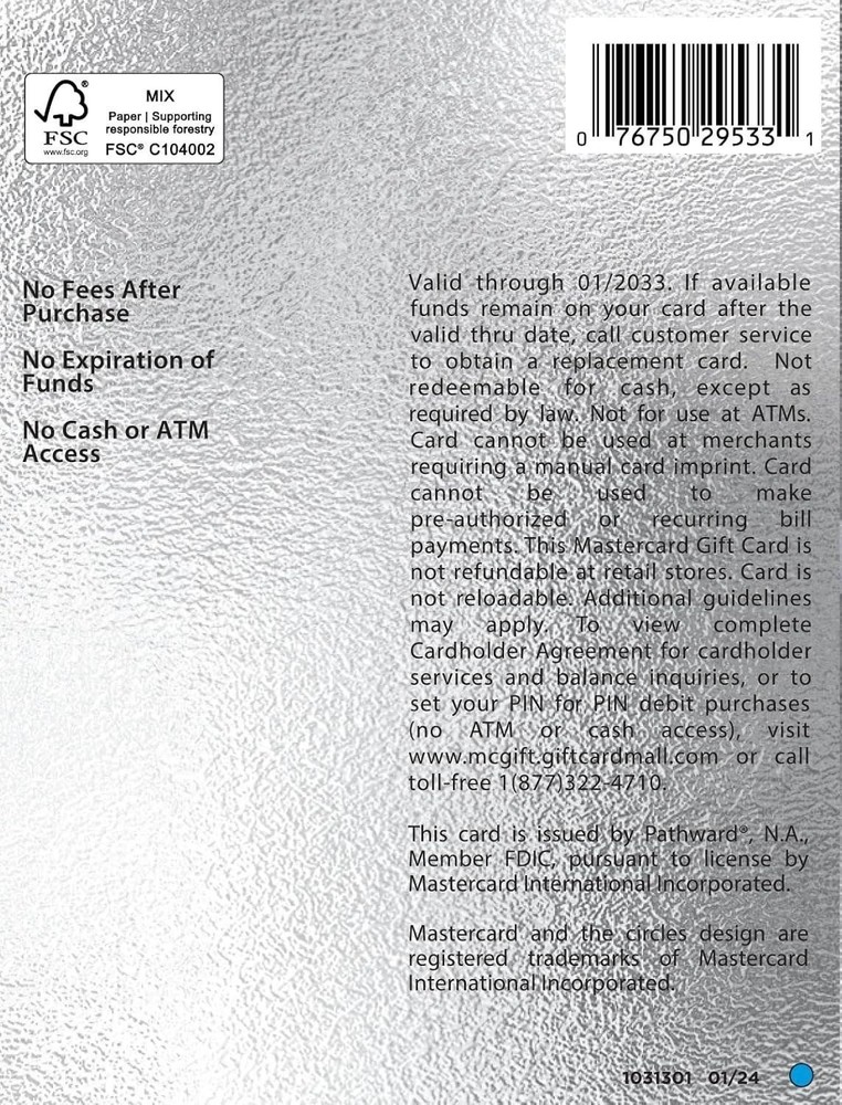 $50 Mastercard Gift Card (plus $4.95 Purchase Fee)