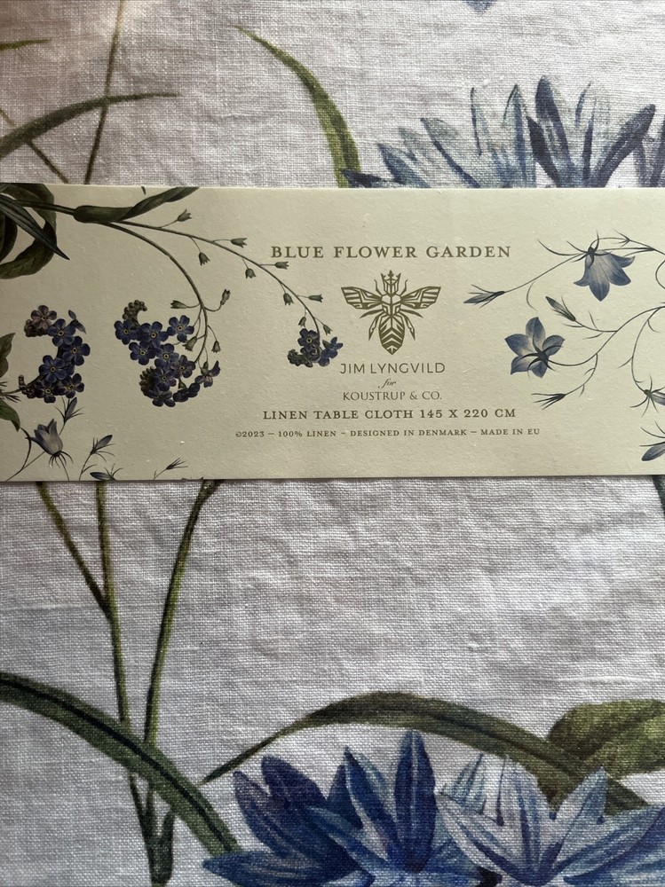 Koustrup & Co. Stone Washed Linen Blue Garden Tablecloth