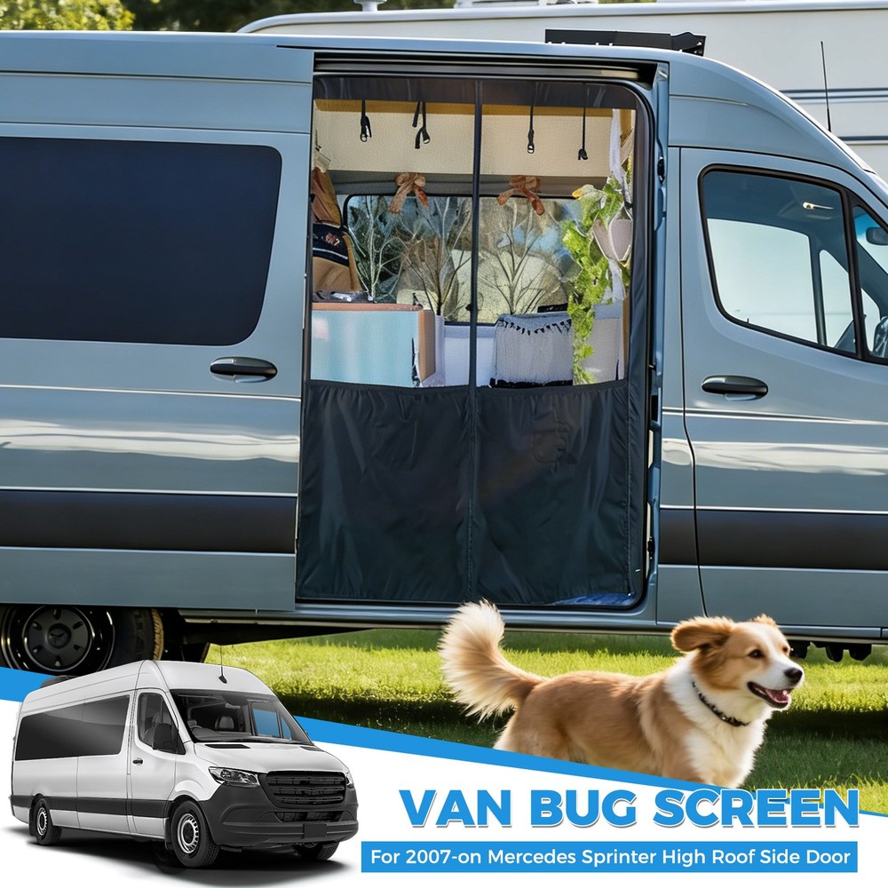 Van Bug Screen w/Privacy Panel Fit Mercedes Sprinter 2007-ON High Roof Side Door
