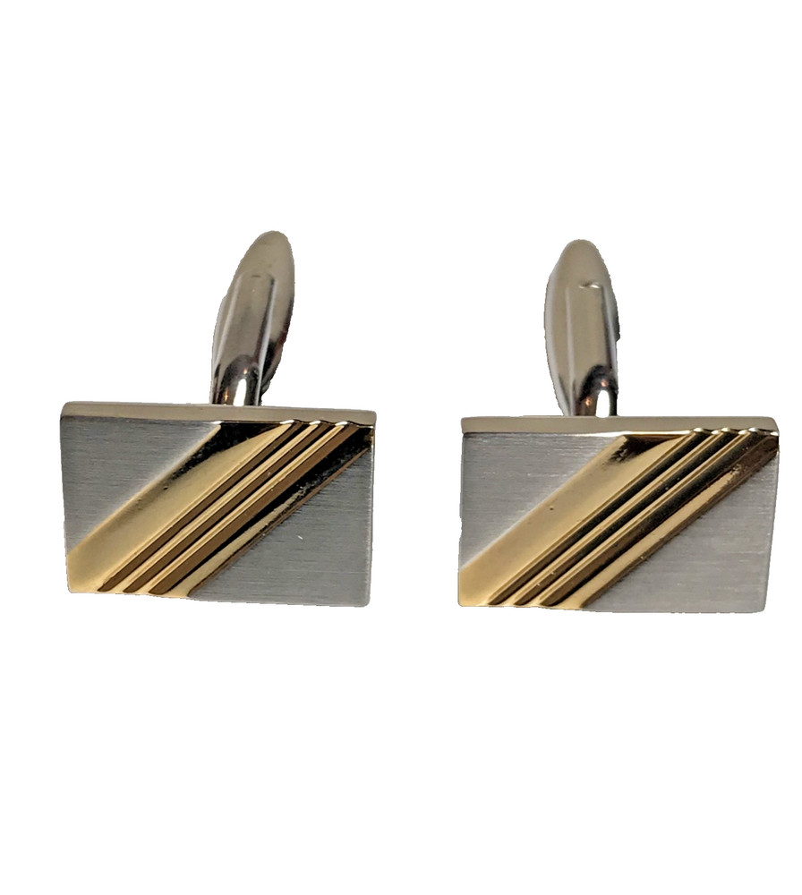 Men's Vintage Cufflinks Gold Silver Colour Rectangle Shape