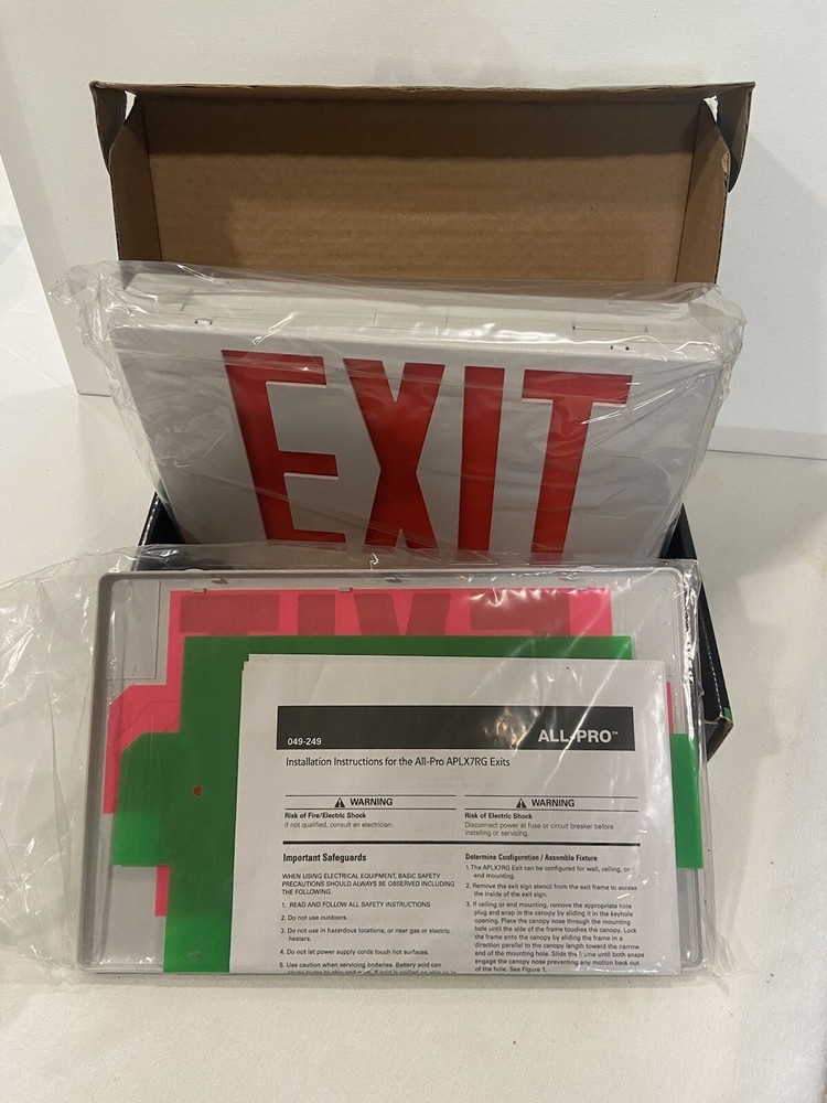 All Pro Exit & Emergency Lighting Sign LED Red Green Wall Ceiling End Mount NOS