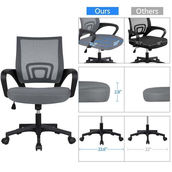 Adjustable Height Mid Back Mesh Swivel Office Chair with Armrests Computer Chair