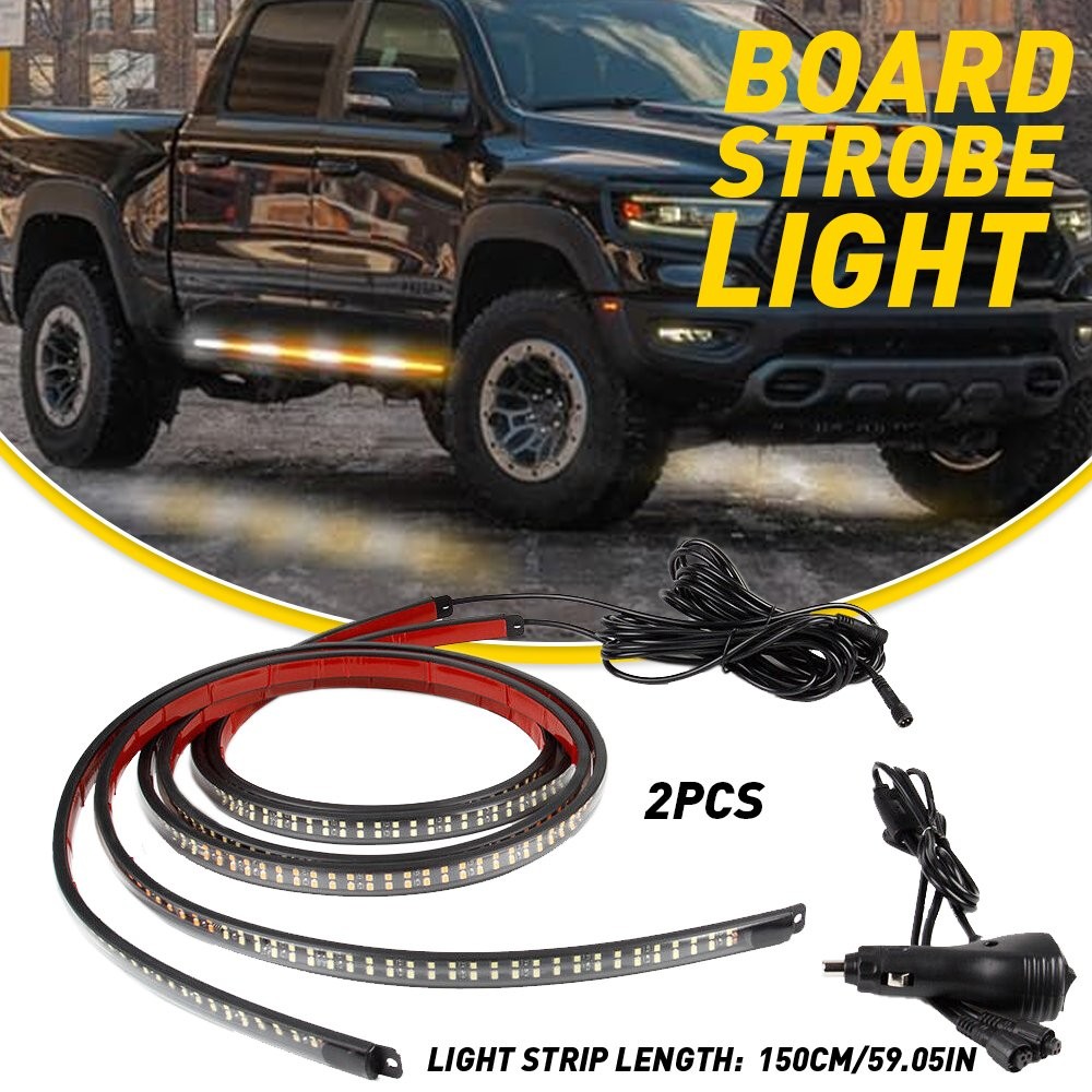 2pcs 60" Running Board Step Strips Bar LED  Strobe Lights & White Amber