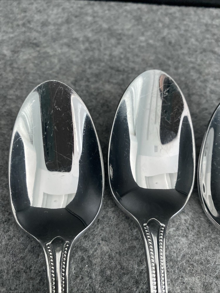 3 Oneida Stainless Countess Glossy Beaded Place Oval Soup Spoons Flatware