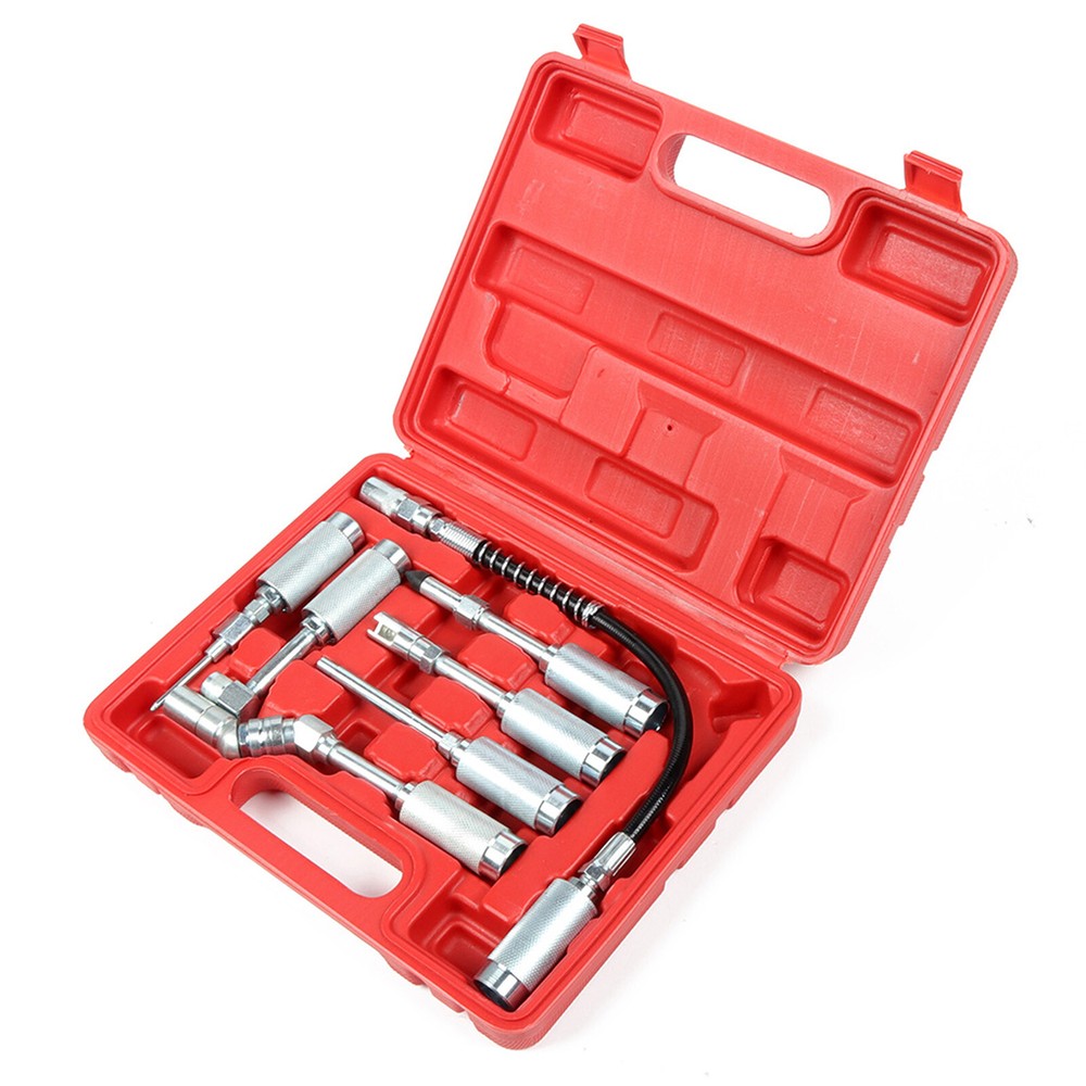 7PC Grease Gun / Lube Accessory Kit & Adaptor Nozzle Set In Storage Case