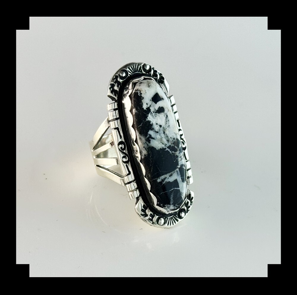 Handcrafted Sterling and White Buffalo Ring Size 8 3/4